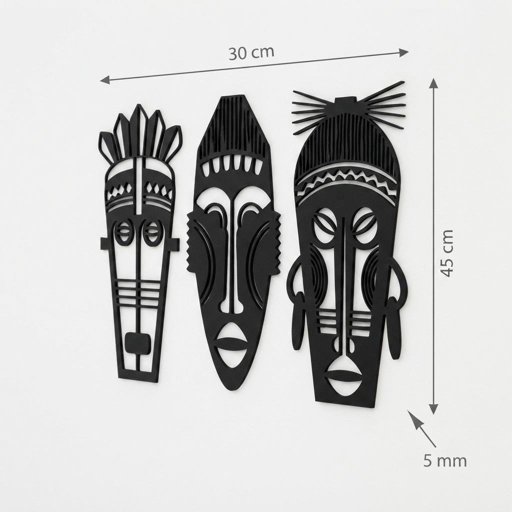 3'lü Afrika Maskesi Duvar Tablosu Seti ölçü bilgisi 30x45 cm
