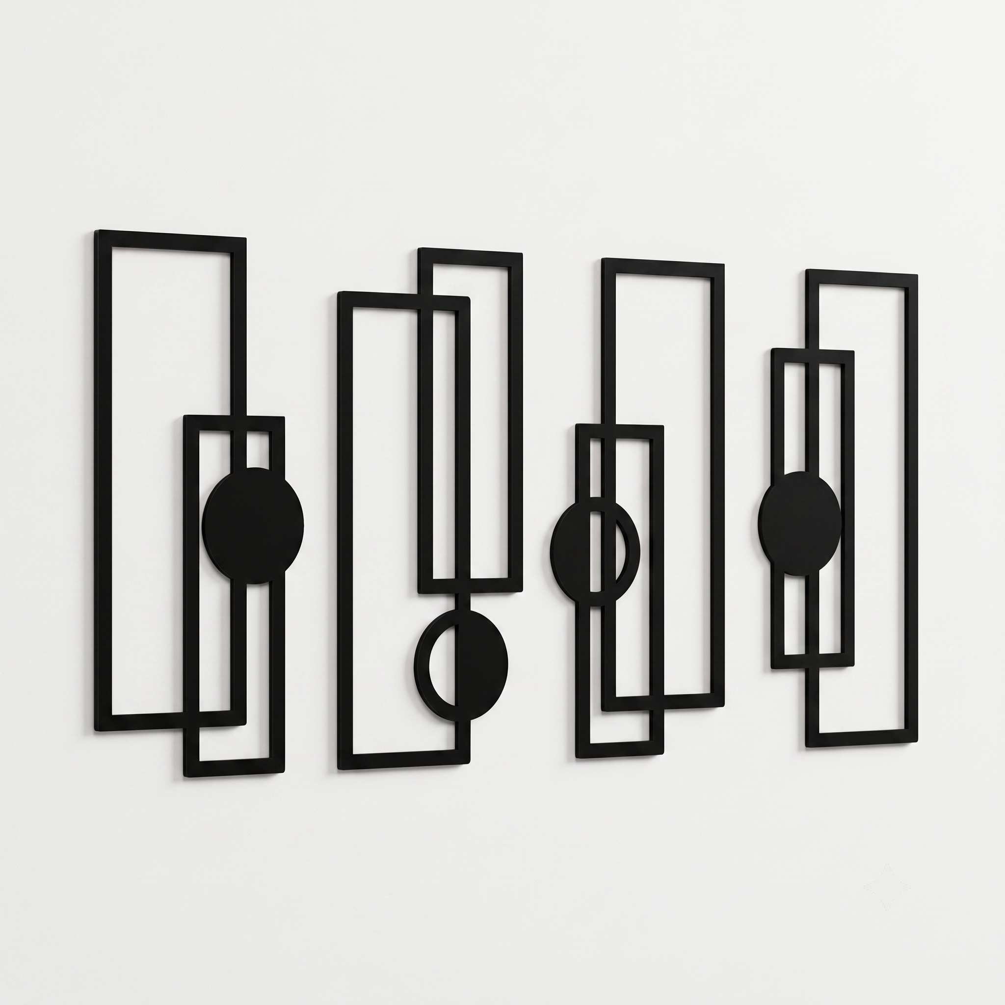Modern Geometrik 4'lü Duvar Tablosu Seti beyaz duvarda