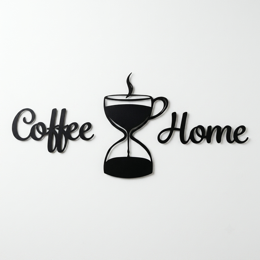Coffee Home Kum Saati Duvar Yazısı - siyah MDF duvar dekoru