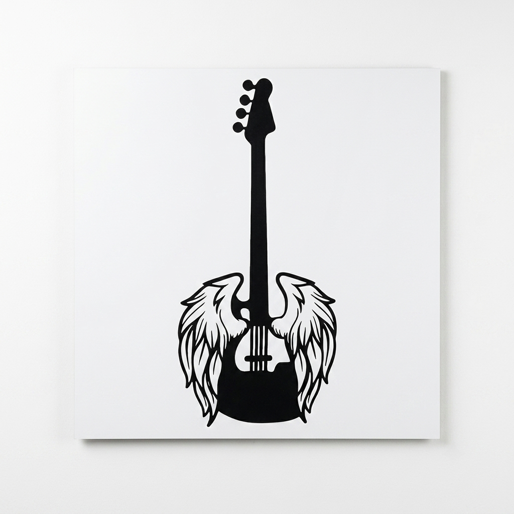 Kanatlı Bas Gitar Duvar Tablosu - siyah MDF duvar dekoru