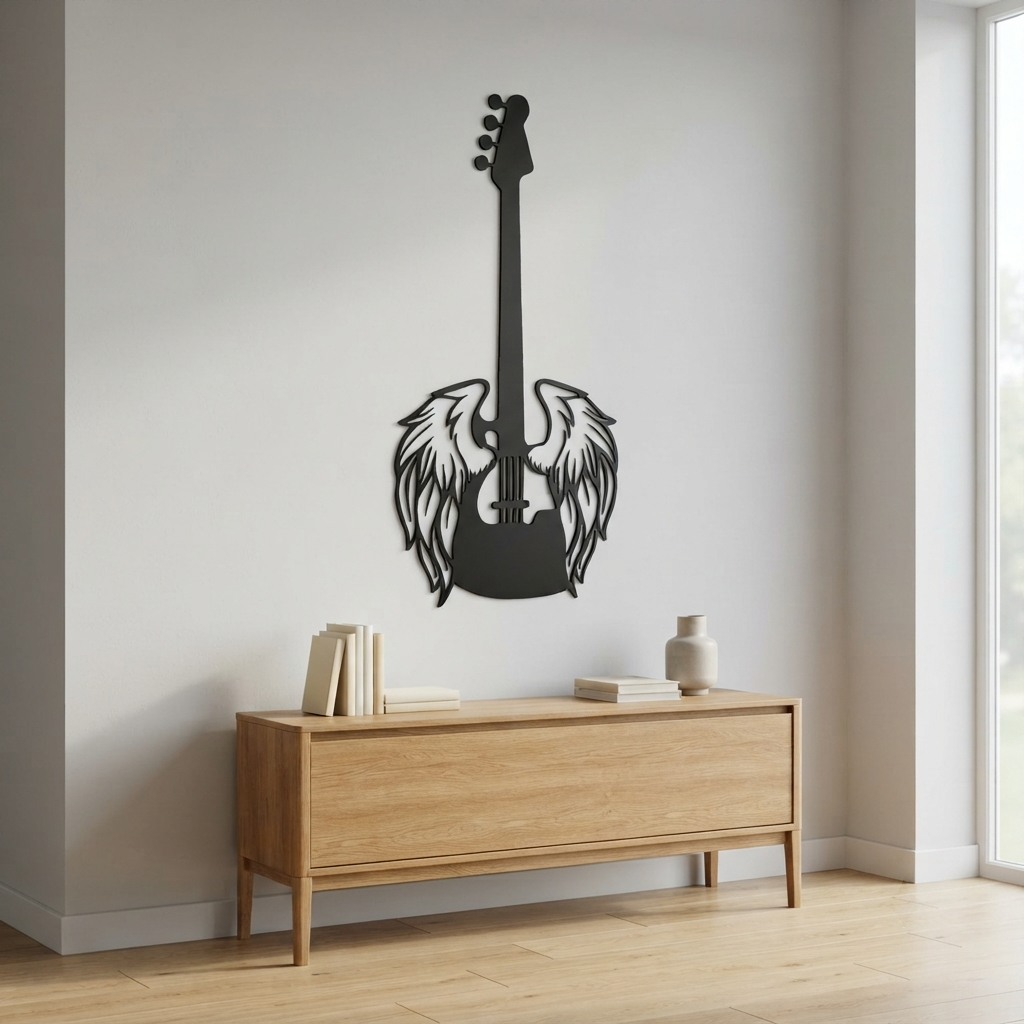 Kanatlı Bas Gitar Duvar Tablosu yaşam alanı