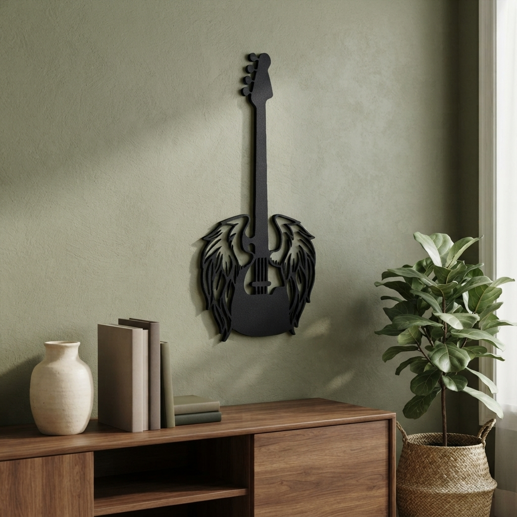 Kanatlı Bas Gitar Duvar Tablosu müzik odası