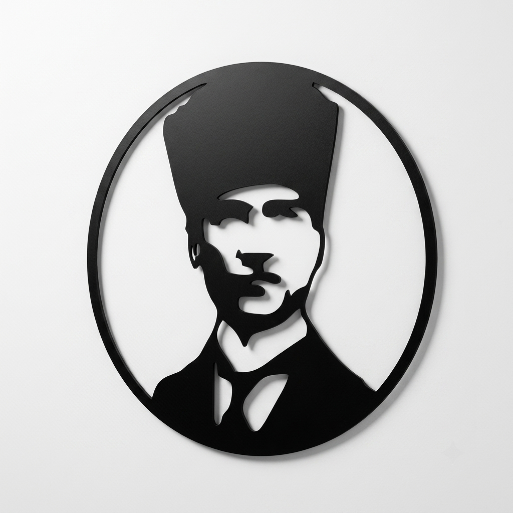 Kalpaklı Atatürk Portresi Duvar Tablosu - siyah MDF duvar dekoru