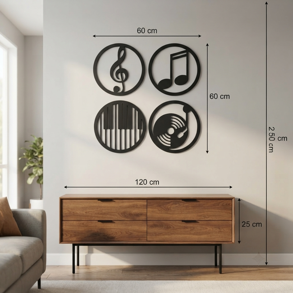 4'lü Müzik Temalı Duvar Tablosu Seti yaşam alanı