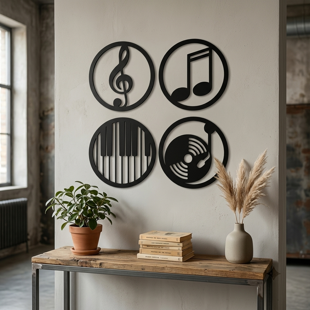 4'lü Müzik Temalı Duvar Tablosu Seti müzik odası