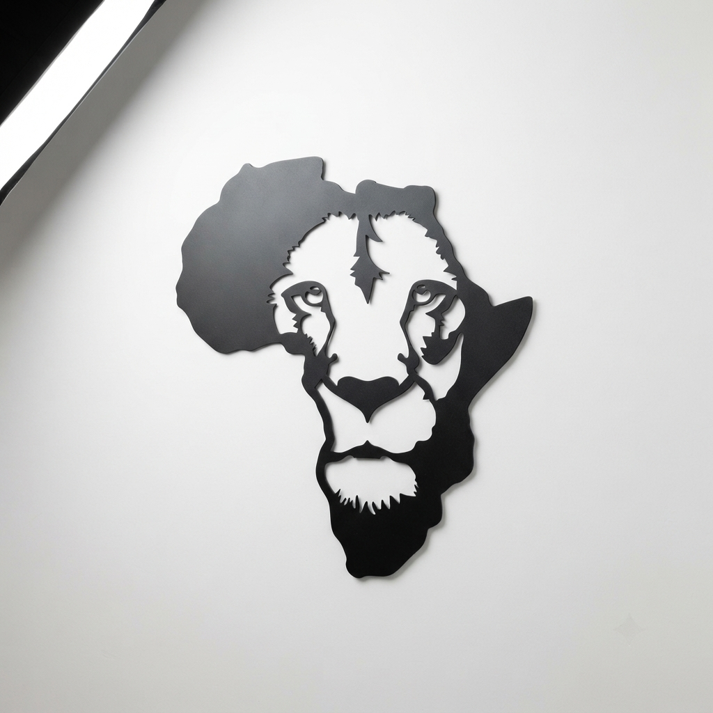 Afrika Haritası Aslan Duvar Tablosu - siyah MDF duvar dekoru
