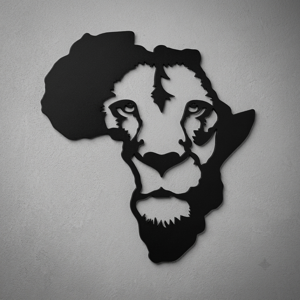 Afrika Haritası Aslan Duvar Tablosu detay