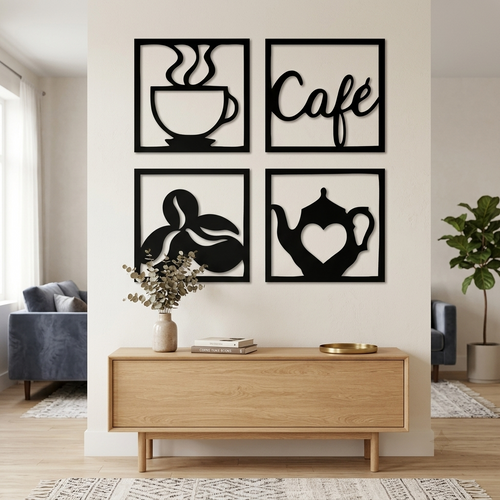 4'lü Cafe Kahve Konsepti Duvar Tablosu Seti yaşam alanı