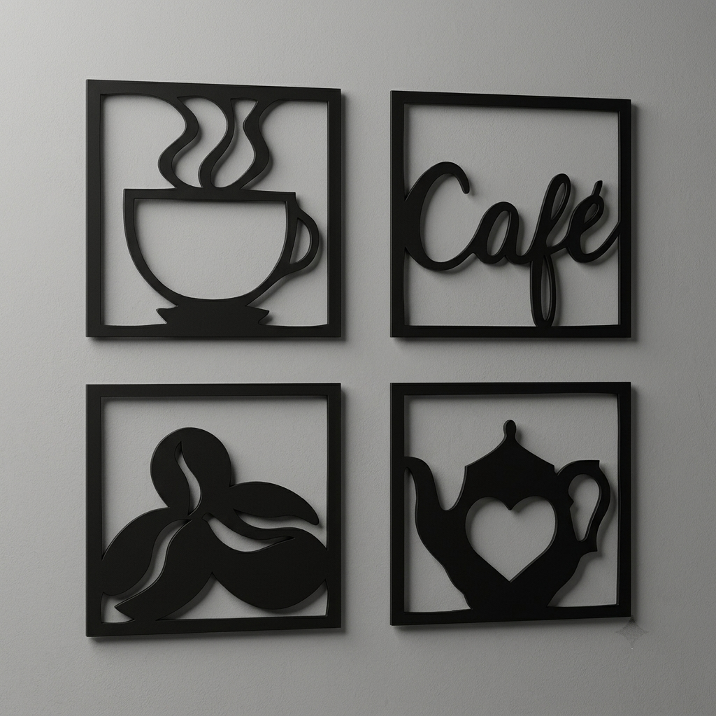 4'lü Cafe Kahve Konsepti Duvar Tablosu Seti detay