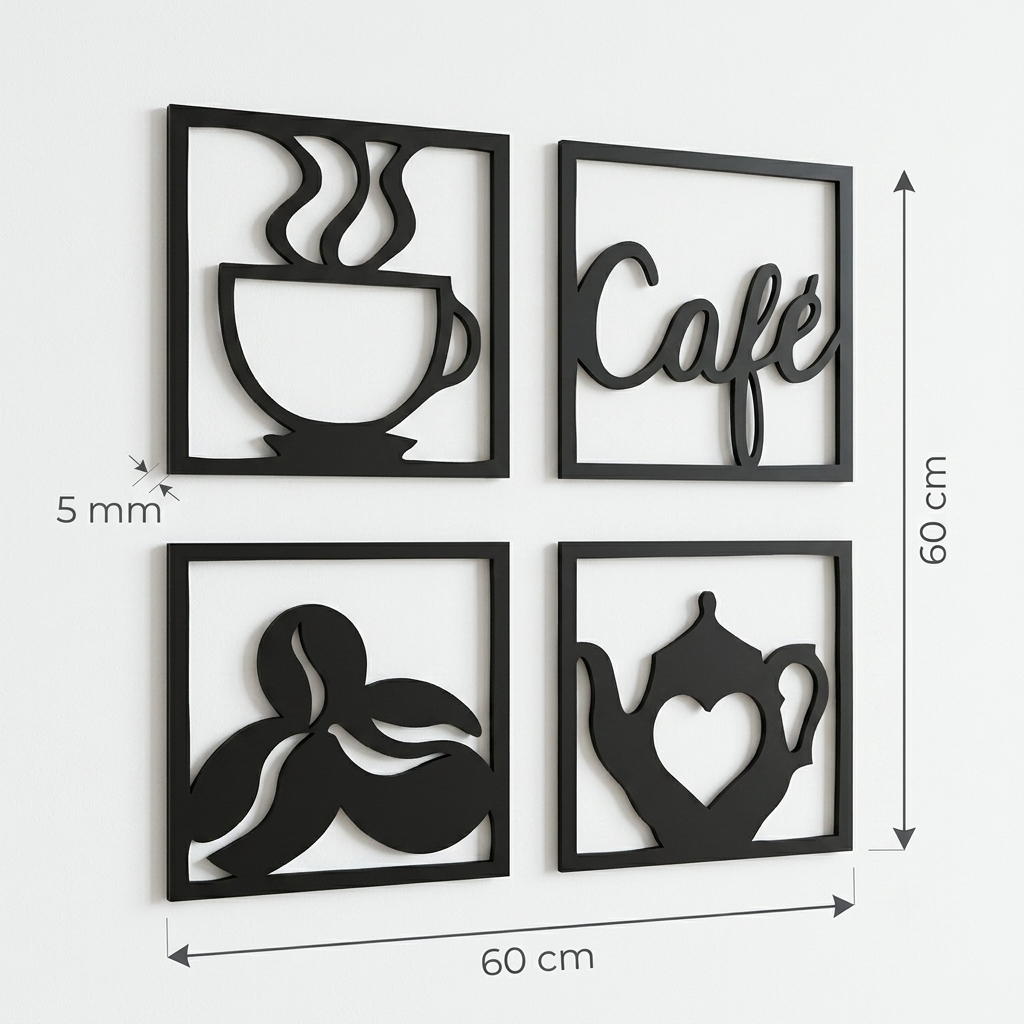 4'lü Cafe Kahve Konsepti Duvar Tablosu Seti ölçü bilgisi